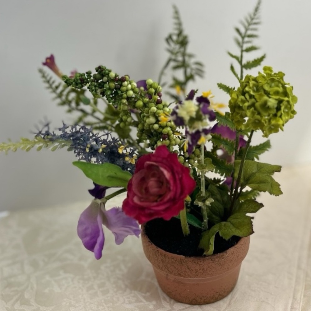 Faux Floral Arrangement in Terra Cotta Pot – Elegant Home Decor